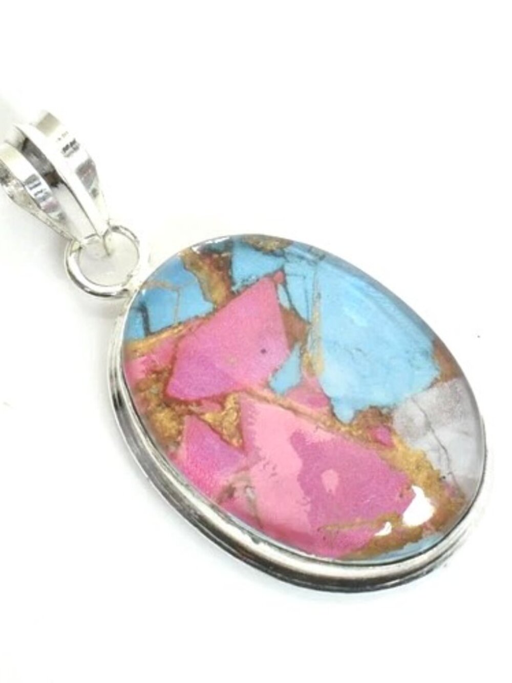 Cotton Candy Oyster Turquoise Gemstone Sterling Silver Pendant